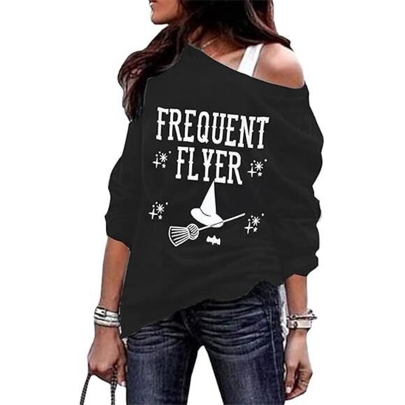 Women's Off-Shoulder Jack O' Lantern Sweatshirt for Halloween, - Picture 3 of 6